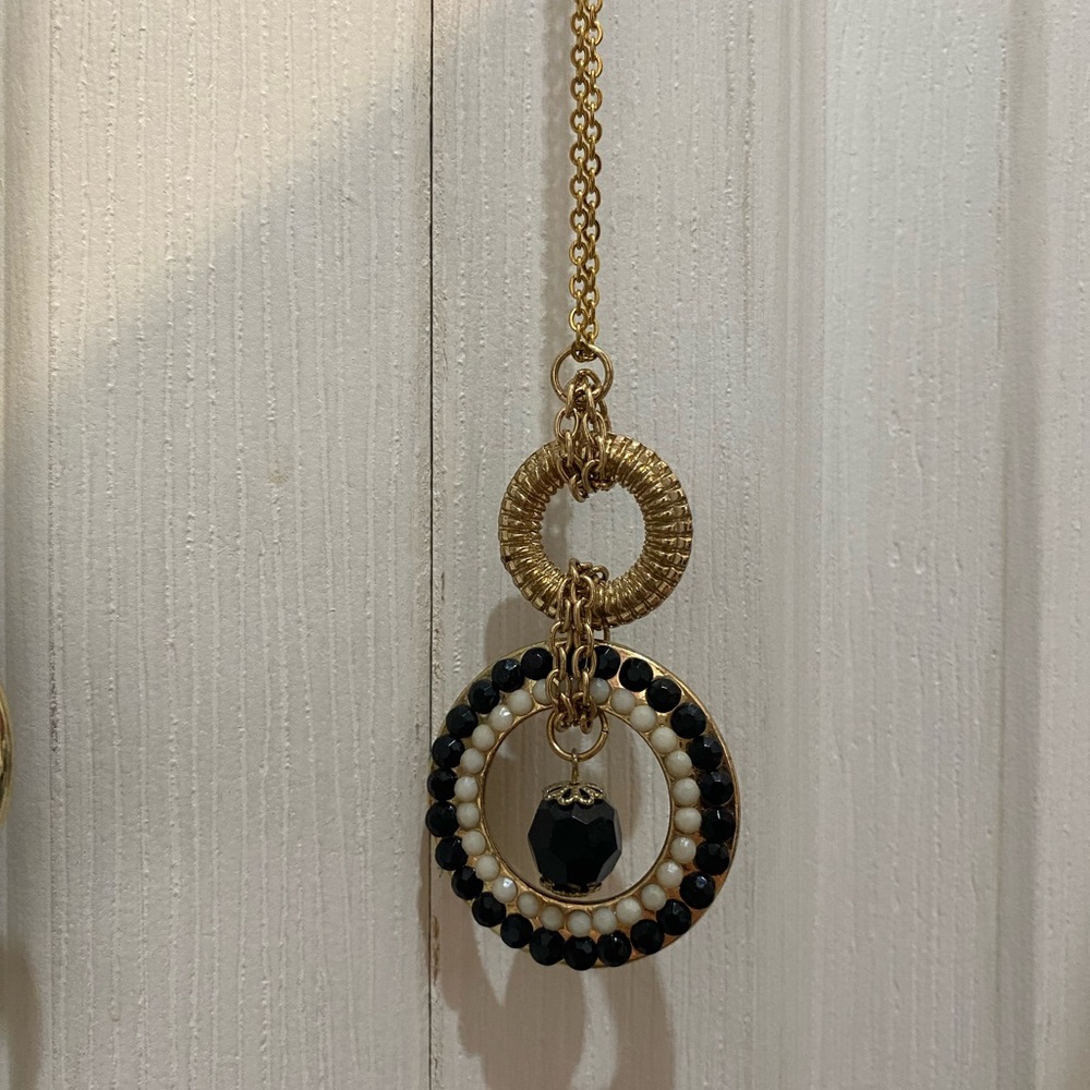Gold-Tone Black & Cream Circle Pendant Necklace